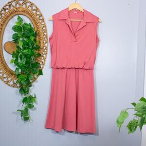 Coral Sleeveless Collared Midi Dress Soft Drape Easy Classic Vtg | True Spring